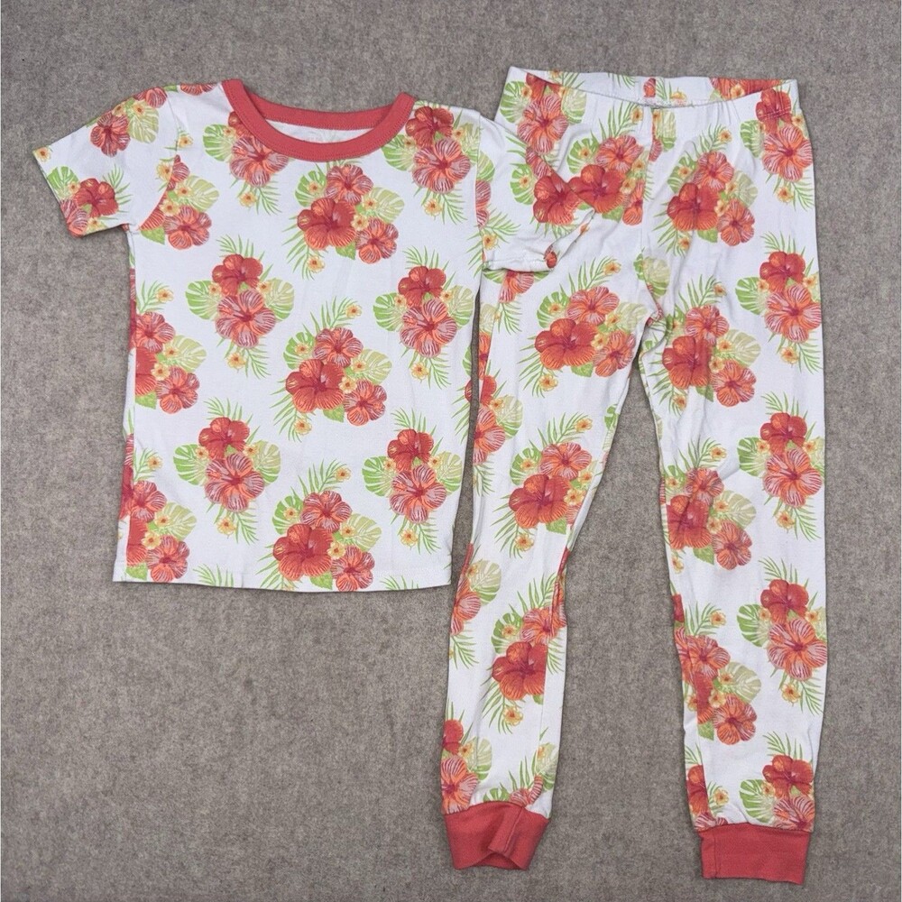 Members Mark Girls 5T Pajama Set Short Sleeve Pants Floral Hawaiian